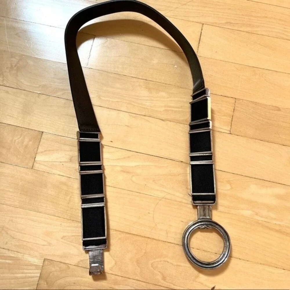 Chico’s Leminta Stretch Black Leather Belt with Silver Buckle M